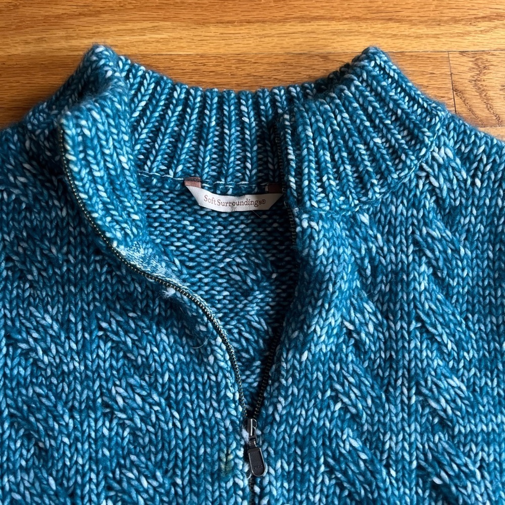 SOFT SURROUNDINGS Cable Knit Half Zip Tunic Sweater Blue - Picture 2 of 5